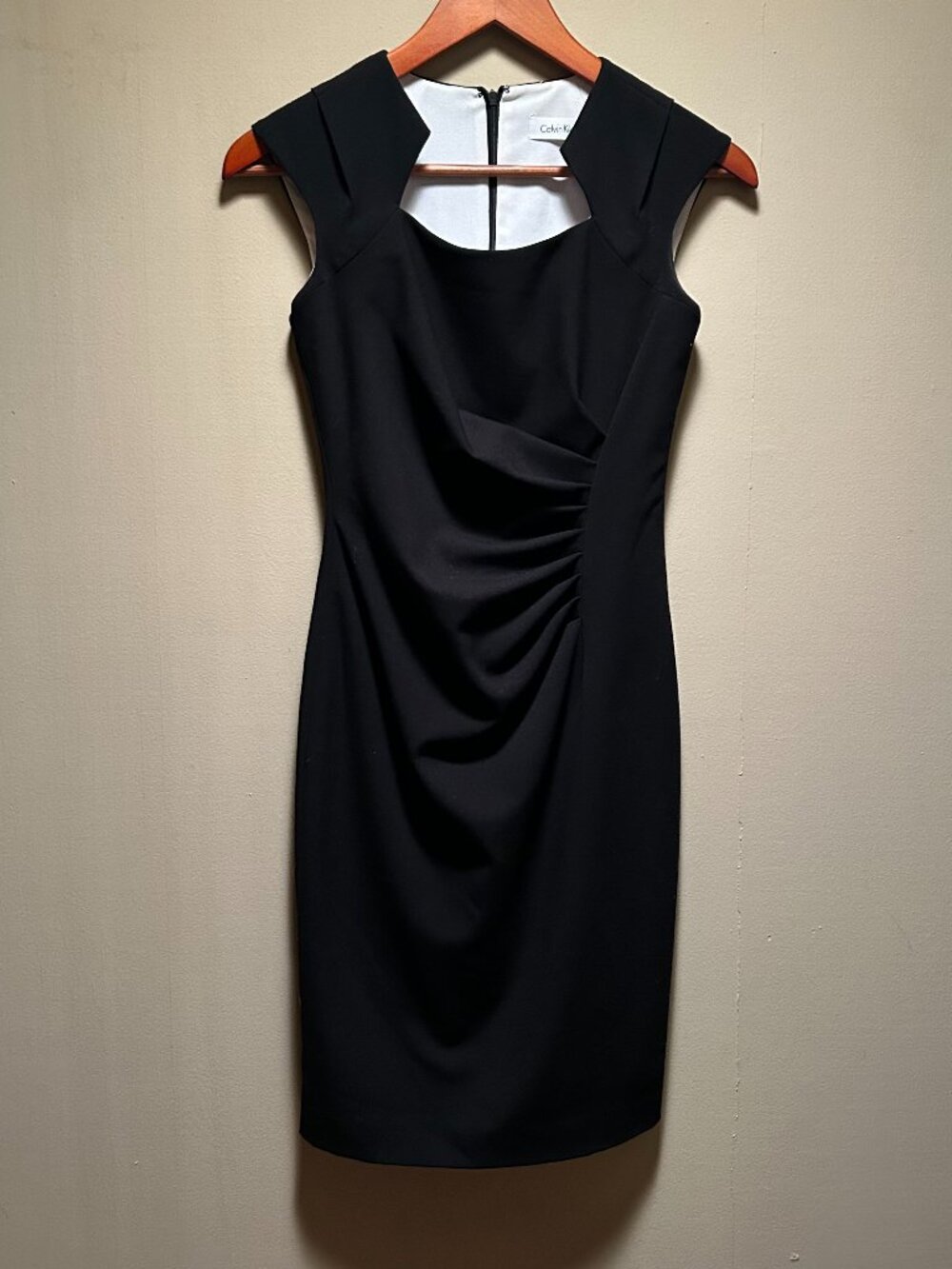 Calvin Klein Black Sheath Dress with Ruching Detail at Hip